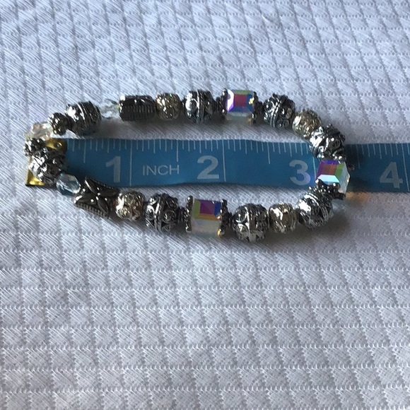 Bracelet,Crystals, Silver Beads Handmade and strung on elasticized cord. 7.5” - Picture 2 of 4